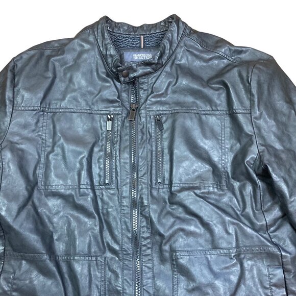 Kenneth Cole Reaction Mens Black Faux Leather Jacket XXL Sherpa Lined Very Nice - Picture 2 of 11